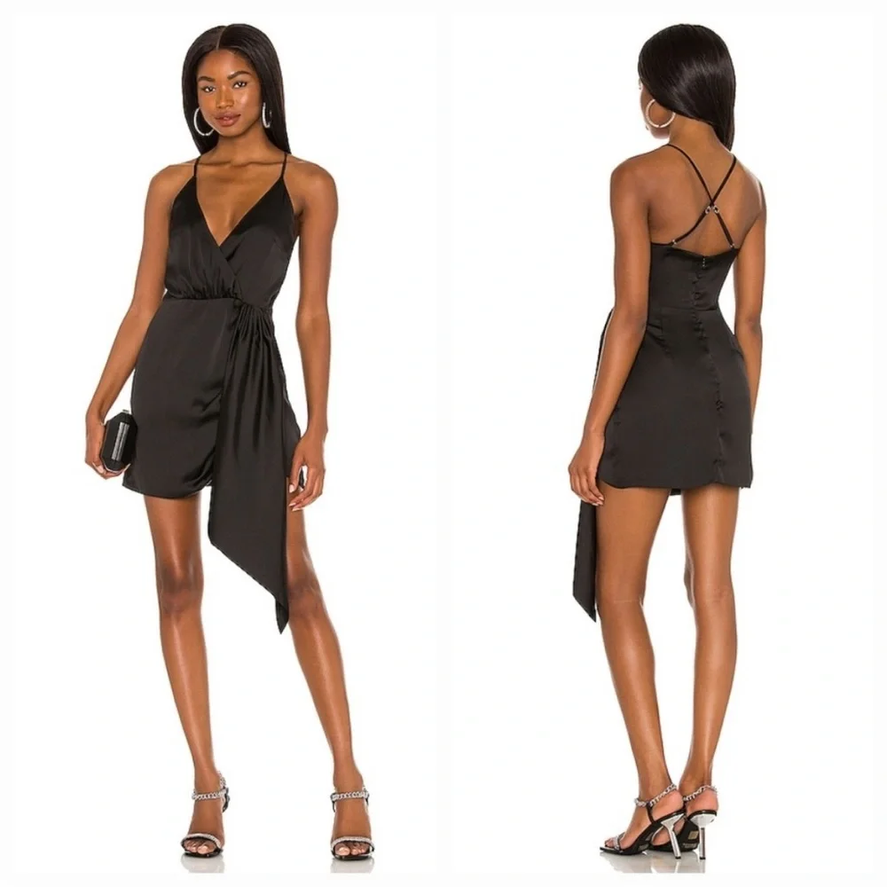 NWT $188 lovers and friends KAMALA MINI DRESS xxs black satin - Picture 1 of 13